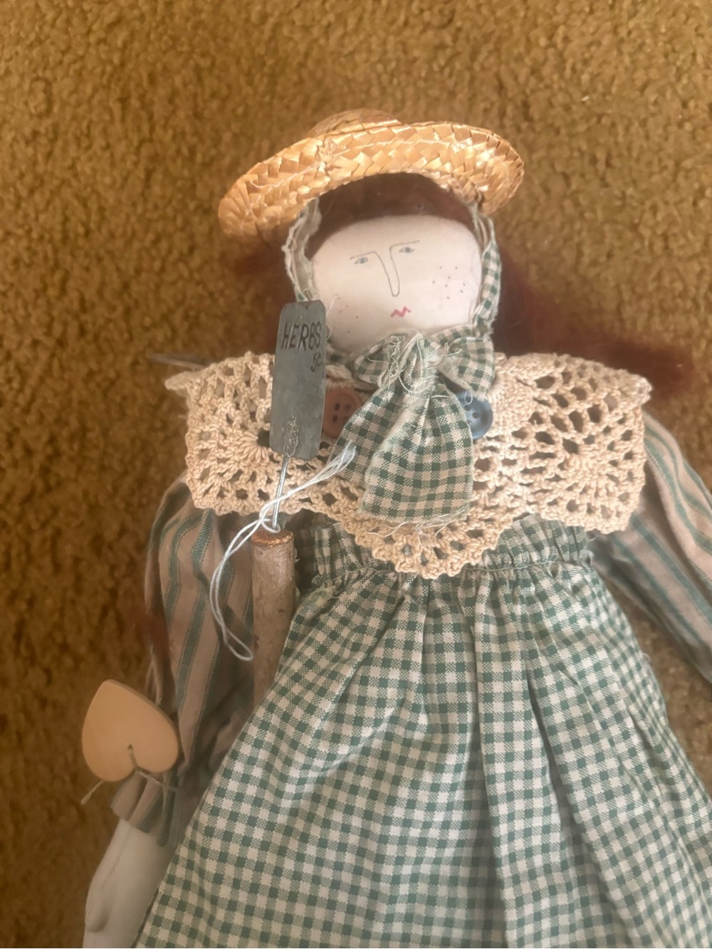 1995 Handmade Country Garden Doll in Green Gingham
